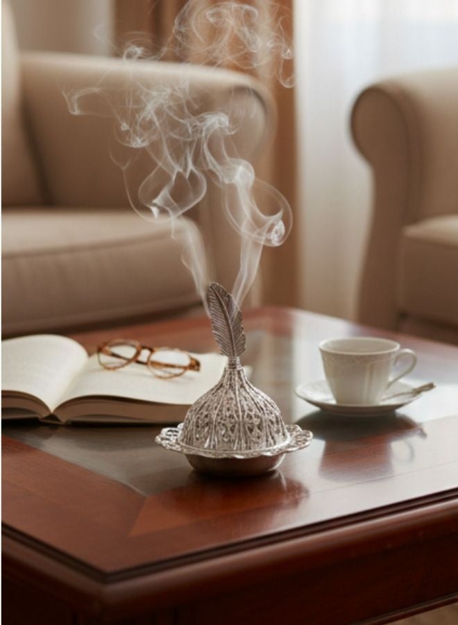 Arabic Incense Burner – Elegant Metal Incense Holder Made of High-Quality Iron with Removable Lid – Perfect for Evenly Spreading Fragrance, Home Decor, Special Occasions & Luxurious Gift for Friends and Family-Silver - Image 3